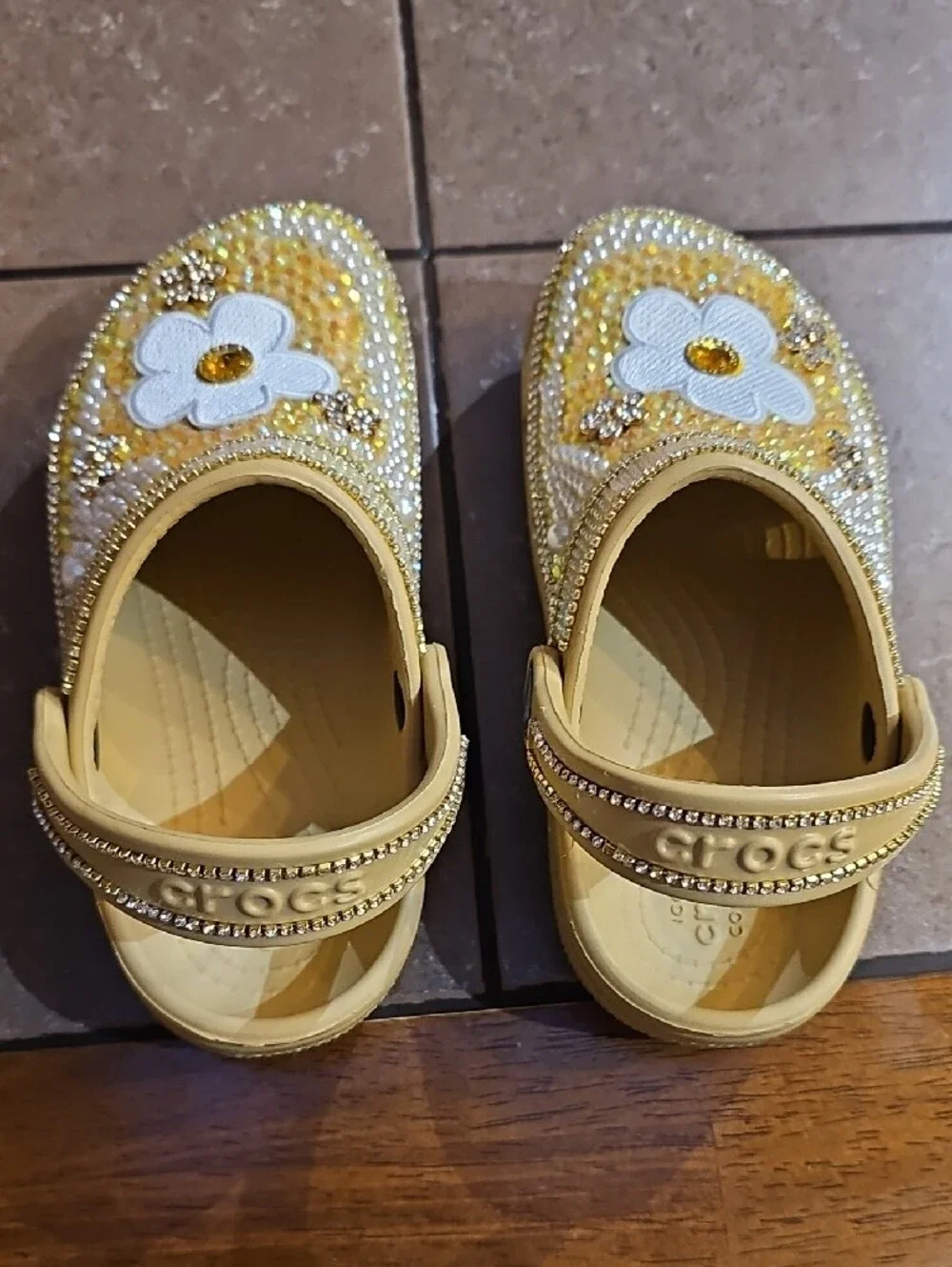 CROCS Yellow Beaded Flower Clogs for Kids